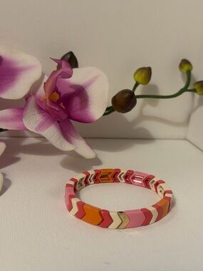 Roxanne Assoulin Authentic Pink, Orange & Cream Chevron Tile Bracelet New
